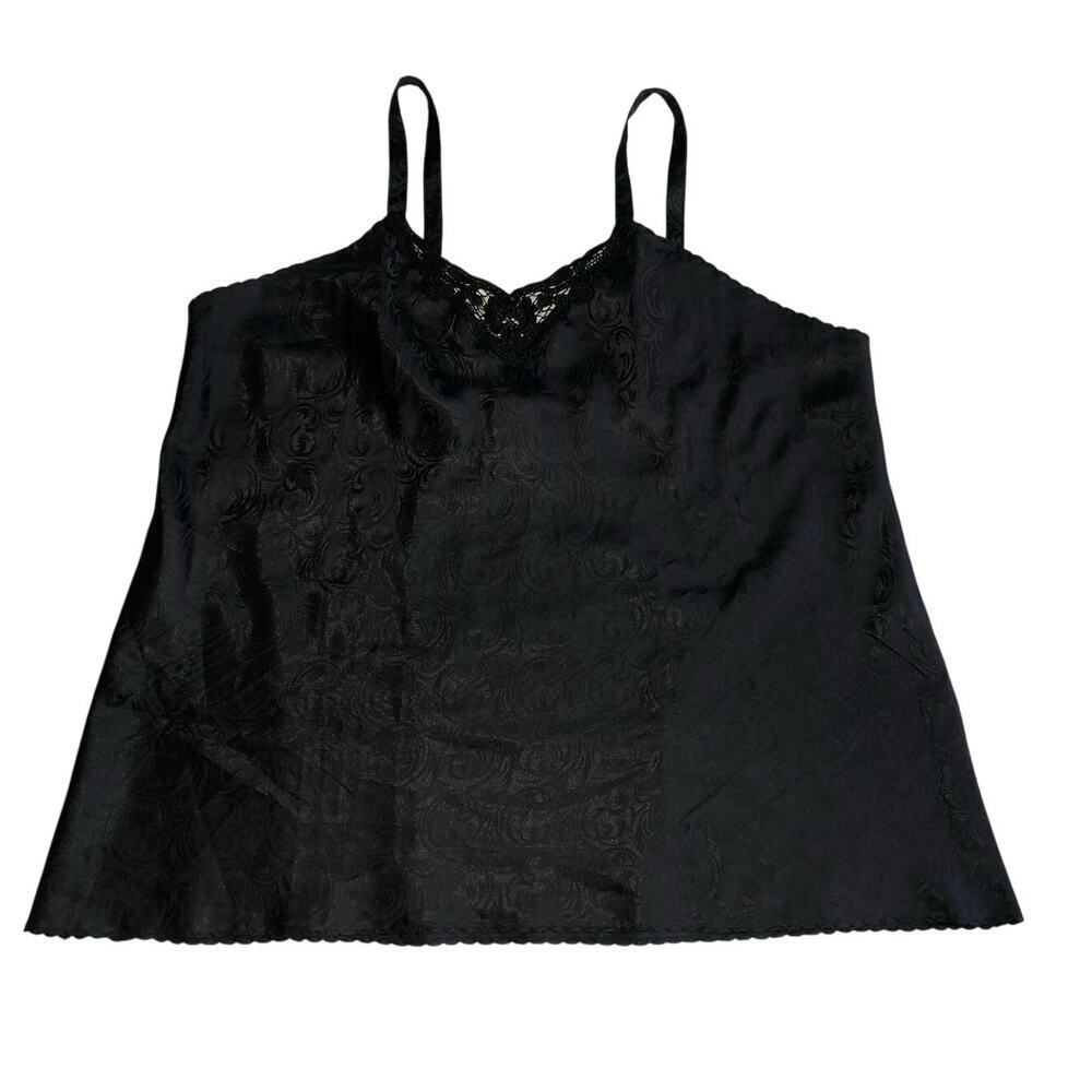 Black Cami Top Size 2X Vintage Satin Floral Perfectform Lace Beads Sequins USA
